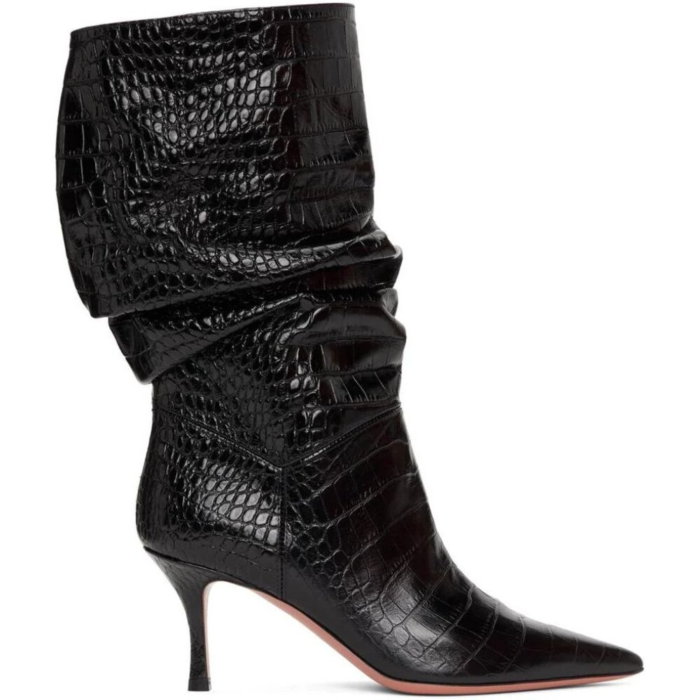 Amina Muaddi Ida boots in Black Croc, size 38.5 ~ NIB!